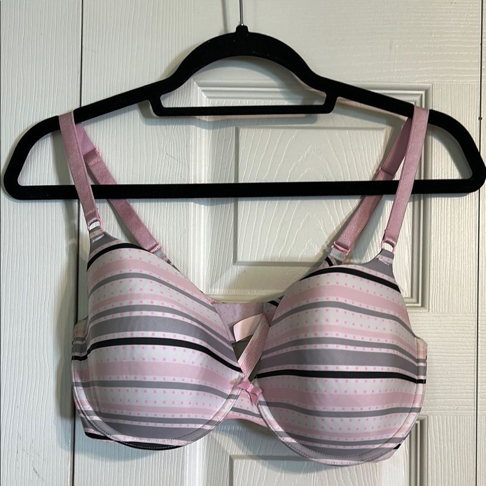VICTORIA'S SECRET 36DD Demi Pink Gray Striped Dot Padded Bra Underwire Support